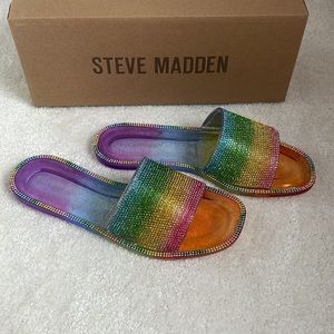 Steve Madden Rainbow Bejeweled Jelly Sparkle Slide Sandals